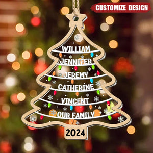 2024 New Release Family Names Christmas Tree - Personalized Wood And Acrylic Ornament