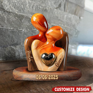 Elegant Couple Statue with Heart Inlay - Personalized Couple Wooden Plaque