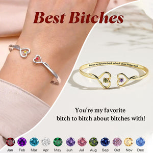 For Friend - You're My Favorite B*tch Double Hearts Custom Birthstones Bracelet