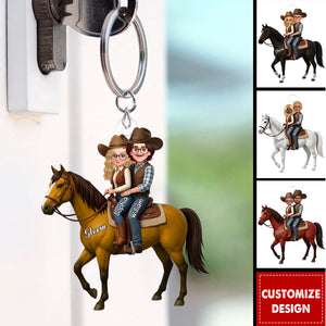 Personalized Horse Rider Couple Acrylic Keychain - Gift For Couple, For Horse Lovers