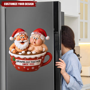 Growing Old Together Santa Claus In Hot Chocolate Cup, Personalized Couple Decal