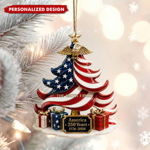 America 250 Years Ornament, Patriotic Christmas Ornament, USA Flag Tree Acrylic Ornament, 1776-2026 Keepsake, Fourth of July Gift