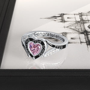 Personalized Engraved Graduation Heart Birthstone Ring, Graduation Gift