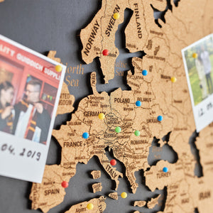 World Map Wall Art Push Pin Map, Cork Board Wooden Travel Map Wall Decor