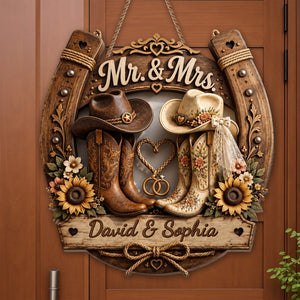 Mr. & Mrs. Personalized Wood Sign, Custom Gift For Couples and Cowboys