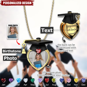 Personalized Dainty Grad Cap Zircon Heart Birthstone Necklace-Graduation Gift