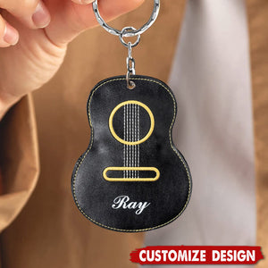 Personalized Guitar-Shaped Portable PU Leather Keychain-Gift for Guitar Player