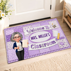 Pastel Floral Teacher Welcome To Classroom - Personalized Doormat - Back To School Gift