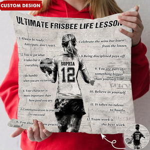 Personalized Ultimate Frisbee Life Lessons Pillow- Gift For Ultimate Frisbee Lovers