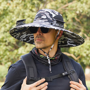 Wide Brim Solar Fan Outdoor Fishing Hat-Solar & USB Charging - Father's Day Gift