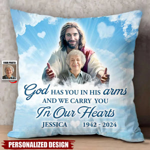 God Has You In His Arm-Personalized Memorial Pillow-Gift For Friends Family