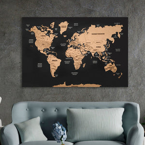 World Map Wall Art Push Pin Map, Cork Board Wooden Travel Map Wall Decor