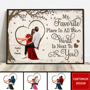 Personalized Favorite Place In The World Heart Couple Sitting Poster - Anniversary Gift For Wife,Husband