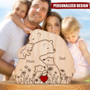 Hugging Bear Family Floral Version-Personalized Wooden Bear Family Puzzle
