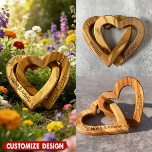 Interlocking Hearts Personalized Wood Sculpture, Wooden Infinity Hearts, Valentine’s Day Gift