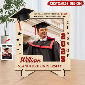 I Can Do All Things Through Christ - Personalized 2-Layered Graduation Wooden Plaque