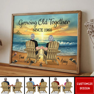 Couple Sitting Together Sunset Beach Landscape Personalized Poster-Gift For Couple