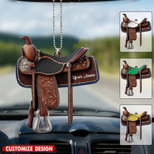 Personalized Western Horse Saddle Car Ornament - Gift for Riders Cowboy Cowgirl
