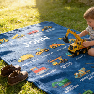 Personalized Construction Truck Blanket - Gift for Kids Truck Lovers