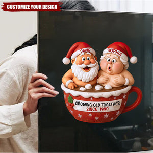 Growing Old Together Santa Claus In Hot Chocolate Cup, Personalized Couple Decal