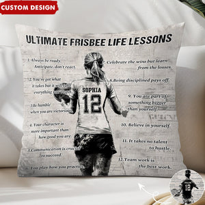 Personalized Ultimate Frisbee Life Lessons Pillow- Gift For Ultimate Frisbee Lovers