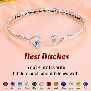 For Friend - You're My Favorite B*tch Double Hearts Custom Birthstones Bracelet