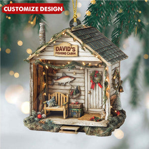 Personalized Dreamy Fishing Cabin Christmas Ornament - Gift For Fishing Lovers
