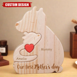 Wooden Bear Mom And Baby - Personalized Wooden Puzzle, Mother's Day Gift