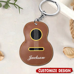 Personalized Guitar-Shaped Portable PU Leather Keychain-Gift for Guitar Player
