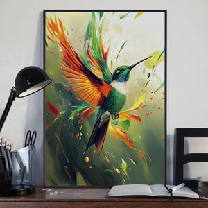 Colorful Hummingbird Portrait Art Poster-Gift for Bird Lover