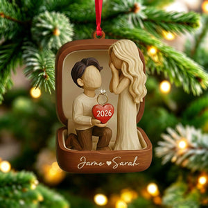 Personalized She Said Yes Ornament - Custom Acrylic & Wood Couple Engagement Proposal Gift