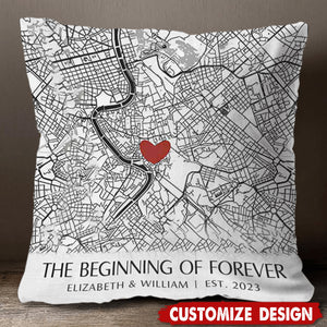 Where It All Began - Map Personalized Couple Pillow - Gift For Husband,Wife,Anniversary