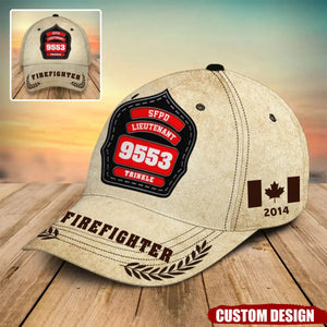 Personalized Firefighter ID & Department US And CA Flag 3D Cap