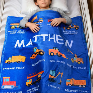 Personalized Construction Truck Blanket - Gift for Kids Truck Lovers