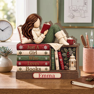 "Just A Girl Who Loves Books" Personalized Wooden 2D Block - Custom Gift for Book Lovers