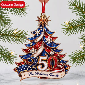 Personalized 250th Anniversary USA Flag Christmas Ornament - Patriotic 2026 Holiday Decor Gift for Home