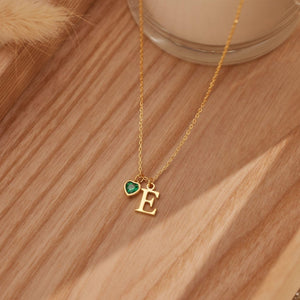 Initial Heart Birthstone Necklace - Birthday & Mothers Day Gift