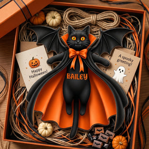 Halloween Cat Vampire - Personalized Wooden Door Sign - Summerween Decor for Cat Lovers