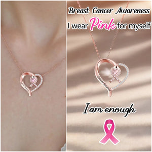 Breast Cancer Awareness-Survivor Pink Ribbon Rhinestone Necklace