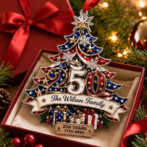 Custom 250th Anniversary Acrylic Ornament, Personalized America Patriotic Family Christmas Tree Decor, 1776-2026 USA Bauble