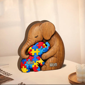Personalized Autism Mom Elephant Bear Wooden Plaque