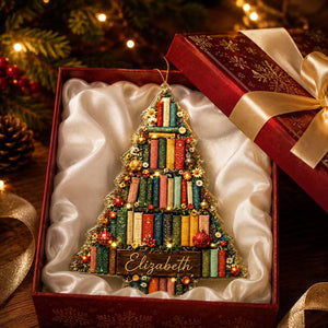 Personalized Book Tree Christmas Ornament - Book Lover Gift