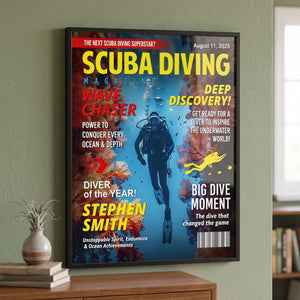 Personalized Scuba Diving Magazine Cover Poster - Gift For Diver