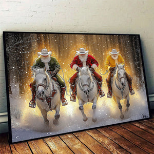Santa Cowboys In Snow Wall Art Decor Xmas Poster Gift For Cowboys