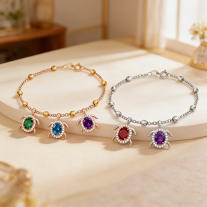 Personalized Sea Turtle Birthstones Bracelet - Gift For Mom,Grandma