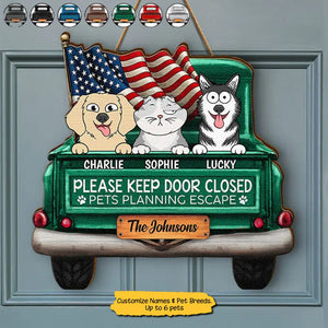 Cats/Dogs Planning Escape Truck - Personalized Shaped Wood Sign