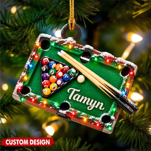 Personalized Billiards Christmas Ornament, Custom Name Pool Player Gift