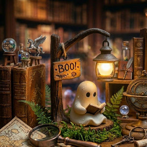 Reading Ghost Halloween Night Light - Cozy Home Desk Decor Lamp