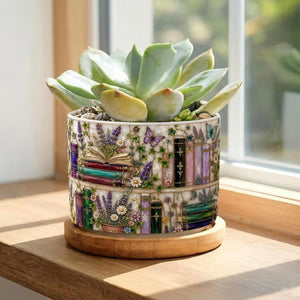 Personalized Stained-Glass Floral Bookshelf Plant Pot -Gift For Teacher, Bookworm, Librarian, Book Lover