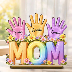 Personalized Hand Print Wooden Plaque -Gift For Mom Wife